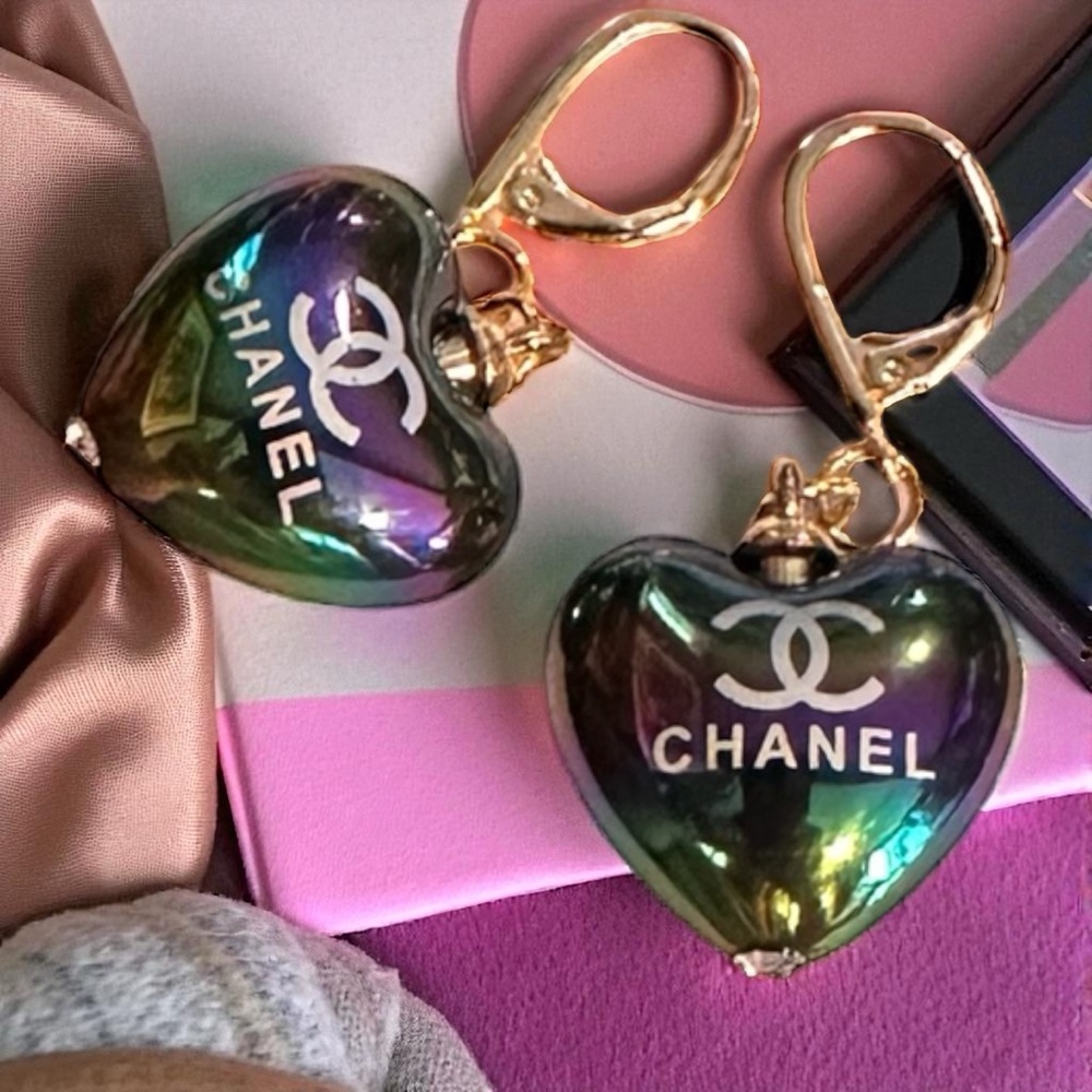 Custom Black Iridescent Acrylic Zipper-pull Pendant Earrings
